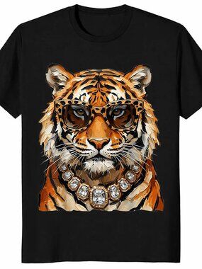 Cool Tiger with Sunglasses Funny Graphic T-Shirt